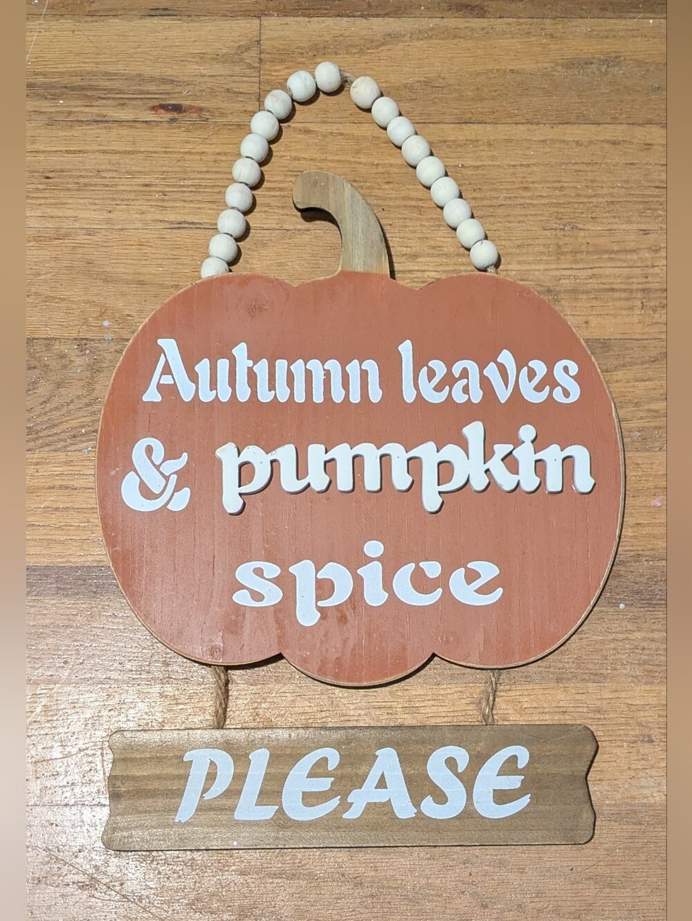 Fall Pumpkin Sign Autumn Leaves Pumpkin Spice Rustic Hanging Decor 15"